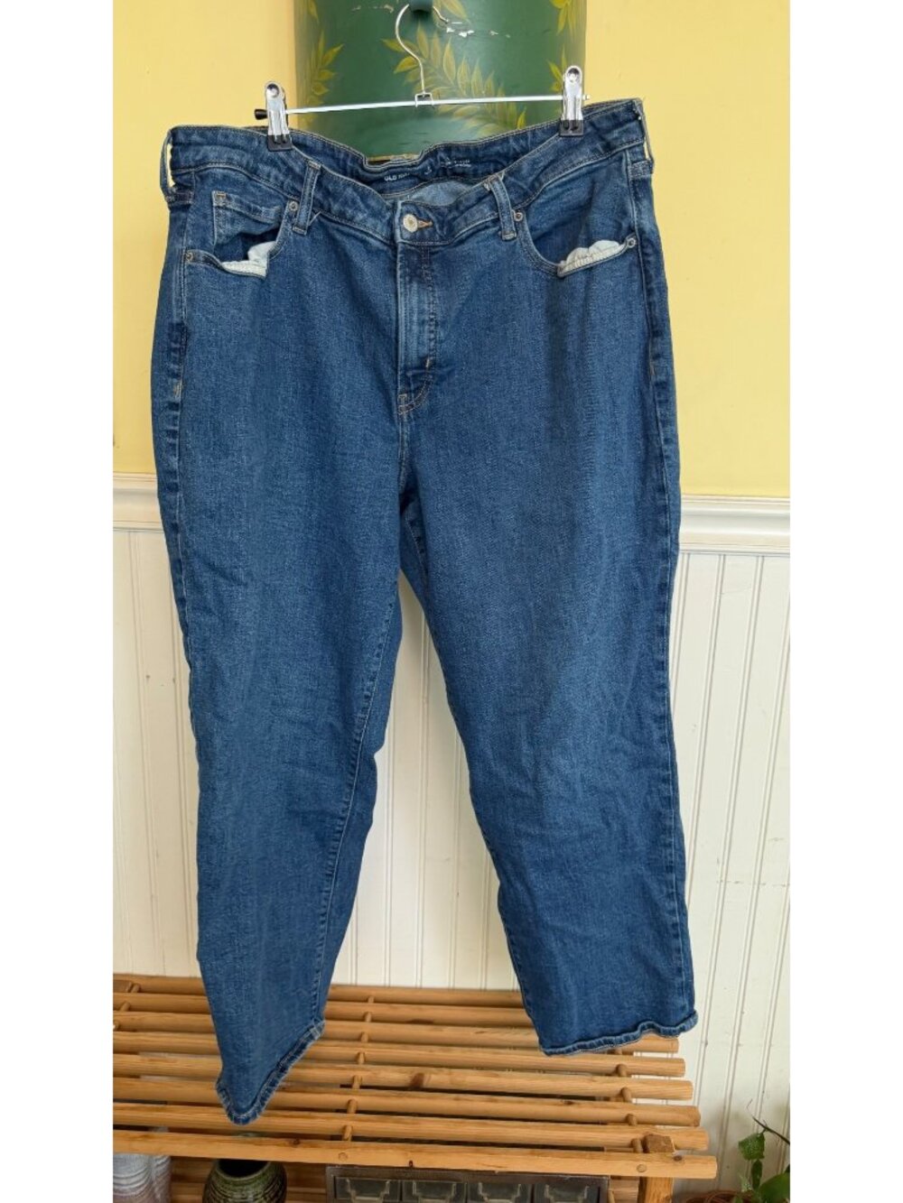 Old Navy Womens 18 Petite Curvy Loose Fit Blue Denim Jeans Secret Slim Pockets